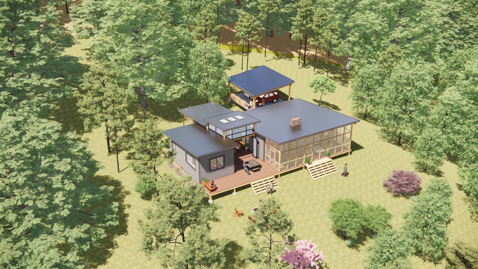 Conceptual rendering — single-level home with screened porch