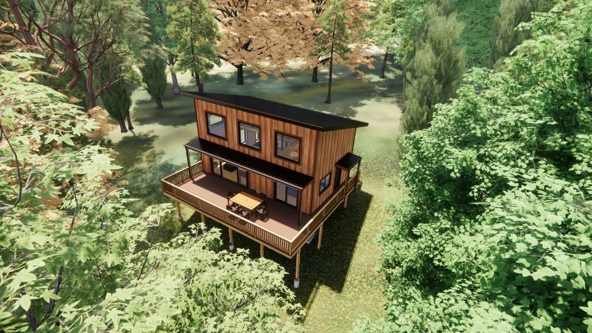 Conceptual rendering — elevated cabin on pier foundation